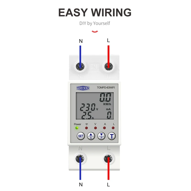 TOMZN Reclosable TUYA 63A 85-300V 220V WIFI Circuit Breaker With Voltage Current Leakage Protection