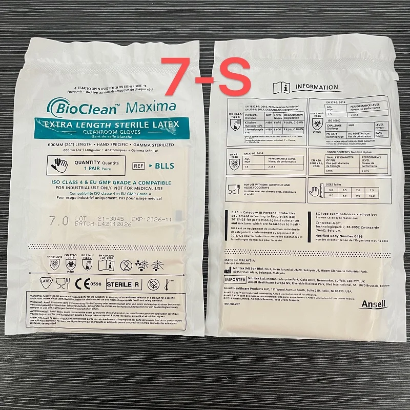 Imagem -06 - Luva Descartável para Sala Limpa de Látex Bioclean Maxima Blls Proteção Completa do Braço Iso Level eu Gmp a Level 60cm 24 Par