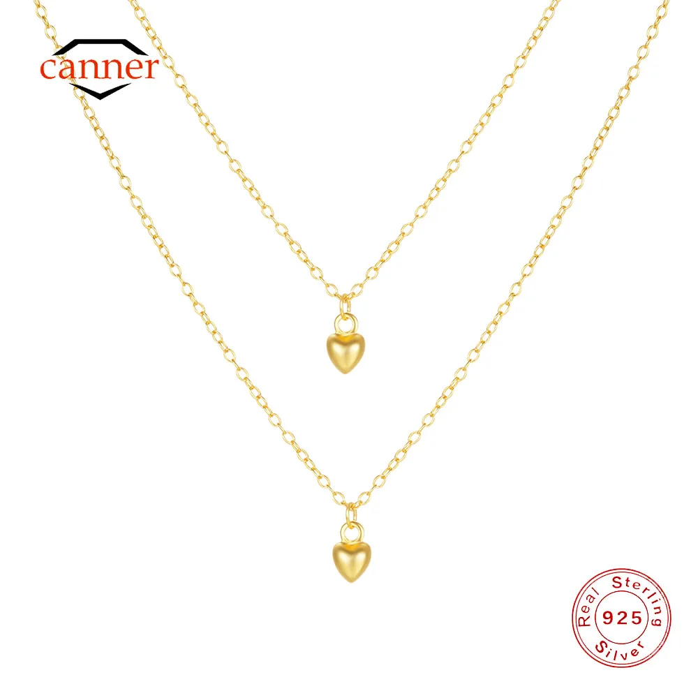 CANNER 925 Sterling Silver Double Layered Love Wisiorek Naszyjnik Dla Kobiet 18K Złoto Ins Star Moon Naszyjnik Drobna Biżuteria Prezenty