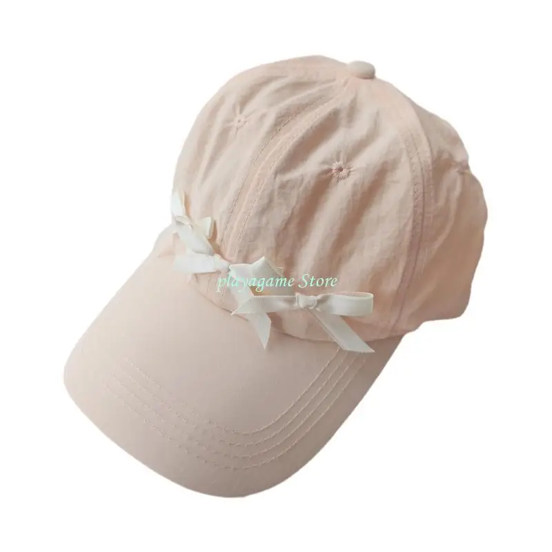 

Y88A Girl Baseball Hat Ribbon Bowknot Decals Visor Hat Teen Girl Outdoor Sunproof Hat