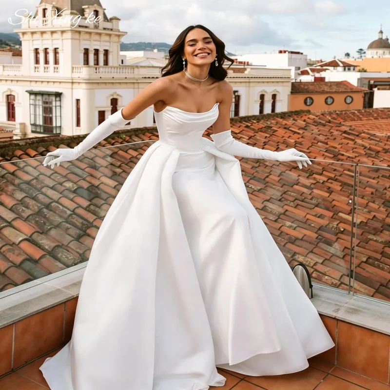 Off Shoulder Ruched Tulle Mermaid Wedding Dress 2026 Slim Fit Brush Train Bridal Gown Vestidos De Novia Customized