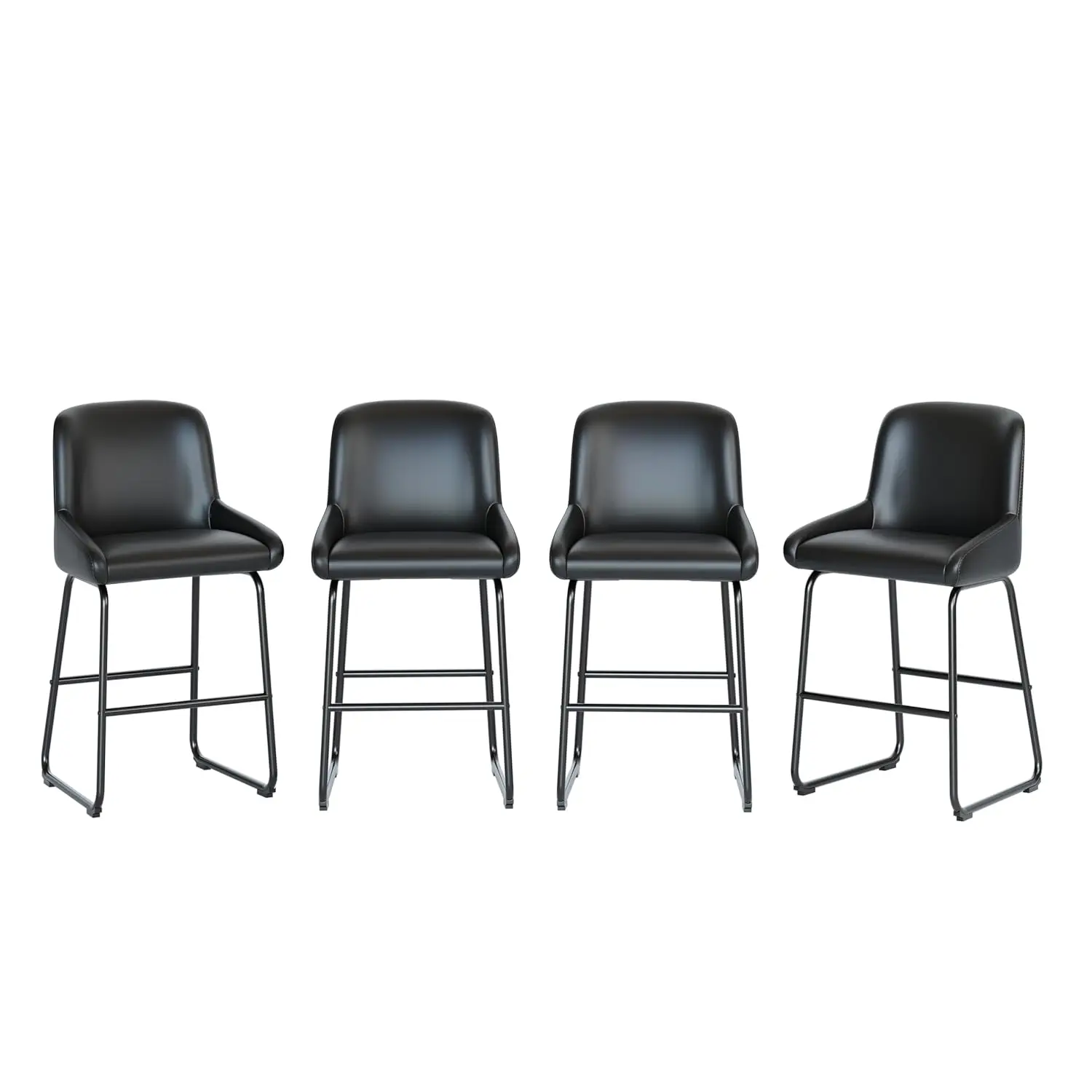 PU Leather Bar Stools Set Of 4 With Back & Footrest, Metal Frame Armless Kitchen Island Counter Chairs, Customized