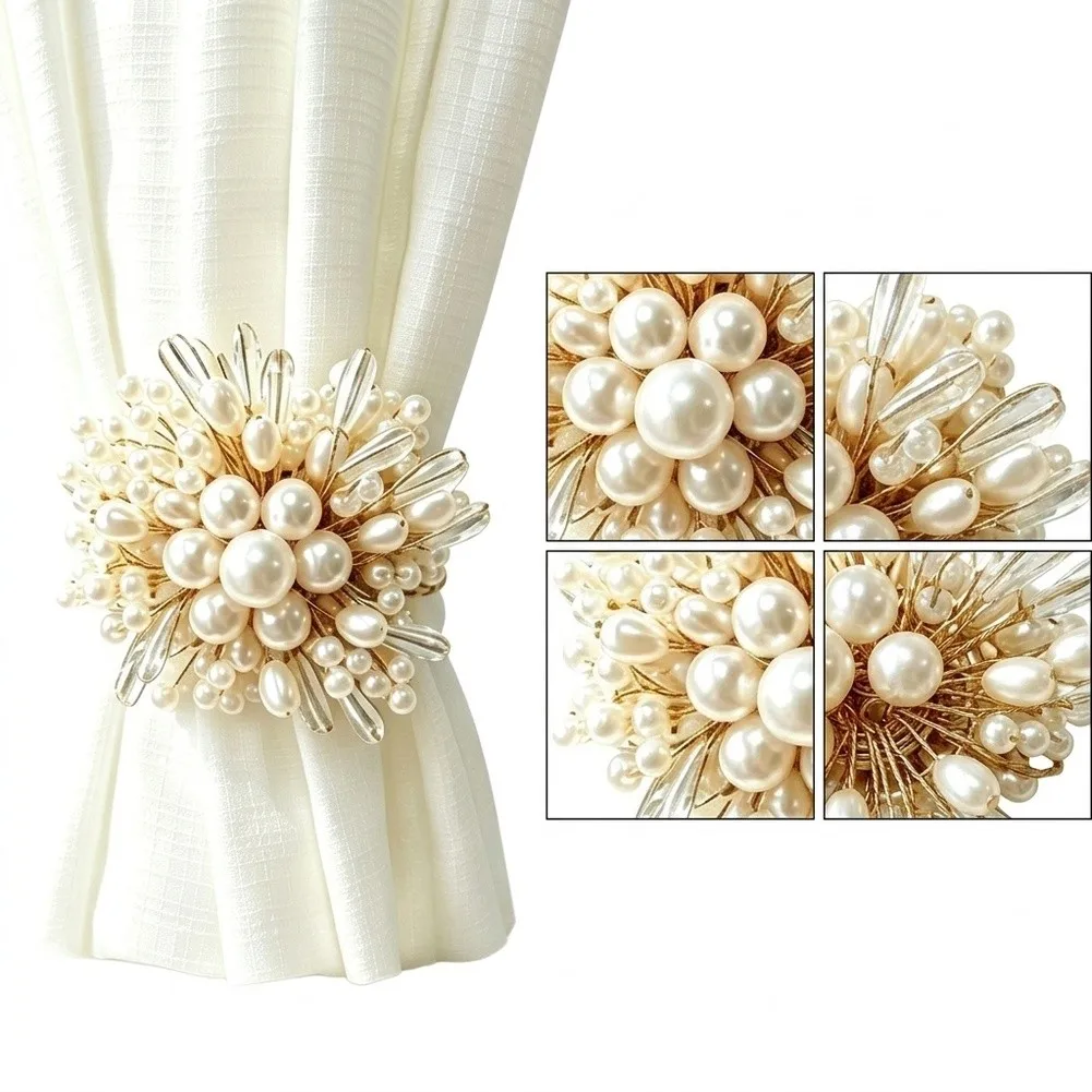 Faux Pearl Flower Curtain Tiebacks Elegant Spring Holdbacks Easy Install Window Decor Accessory For Living Room Bedroom Home