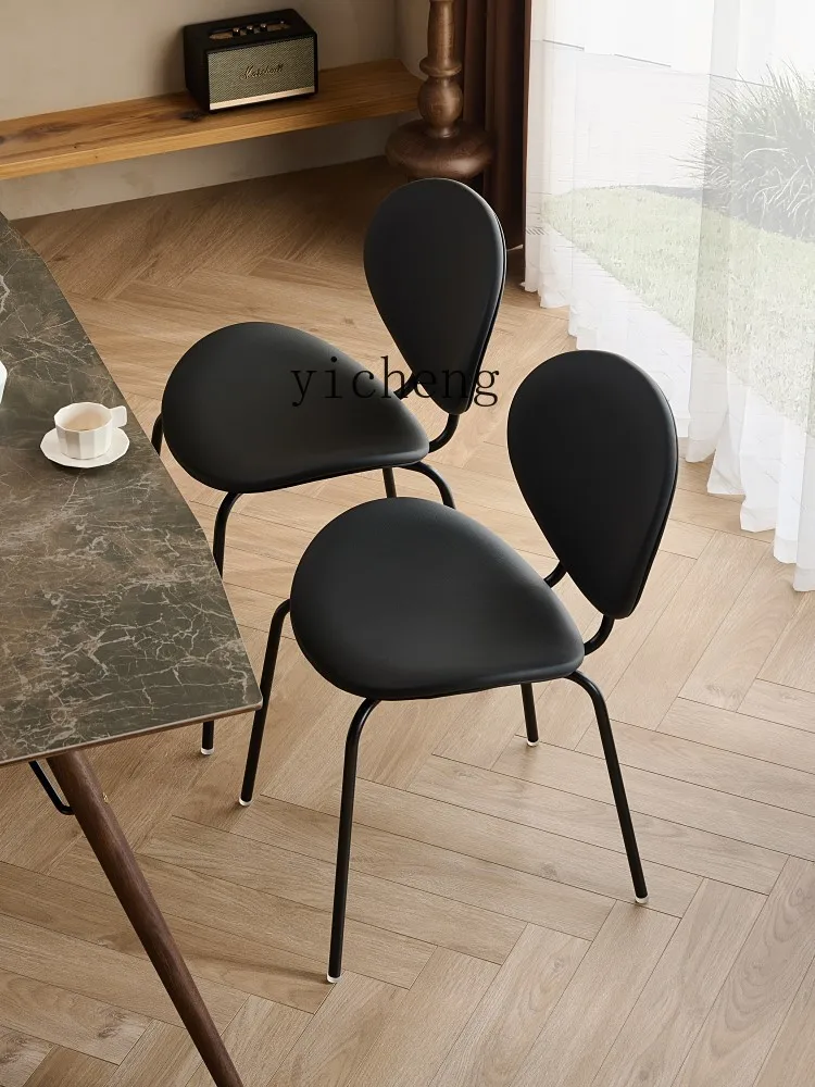 Yy Simple Iron Expression Dining Chair Antique Style Black Imitation Leather Cowhide Dining Chair