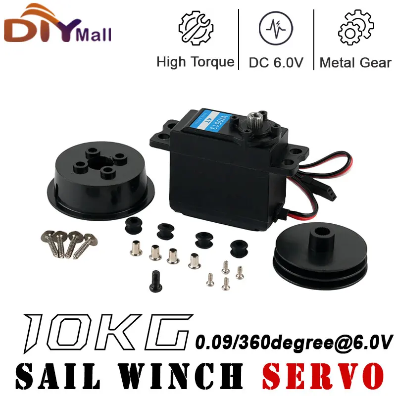 JX W5513 1.5T/2T/4T/6T 10kg Metal Gear Sail Winch Servo 0.09sec 360 Degree For RC Sailing Competition Steering Gear