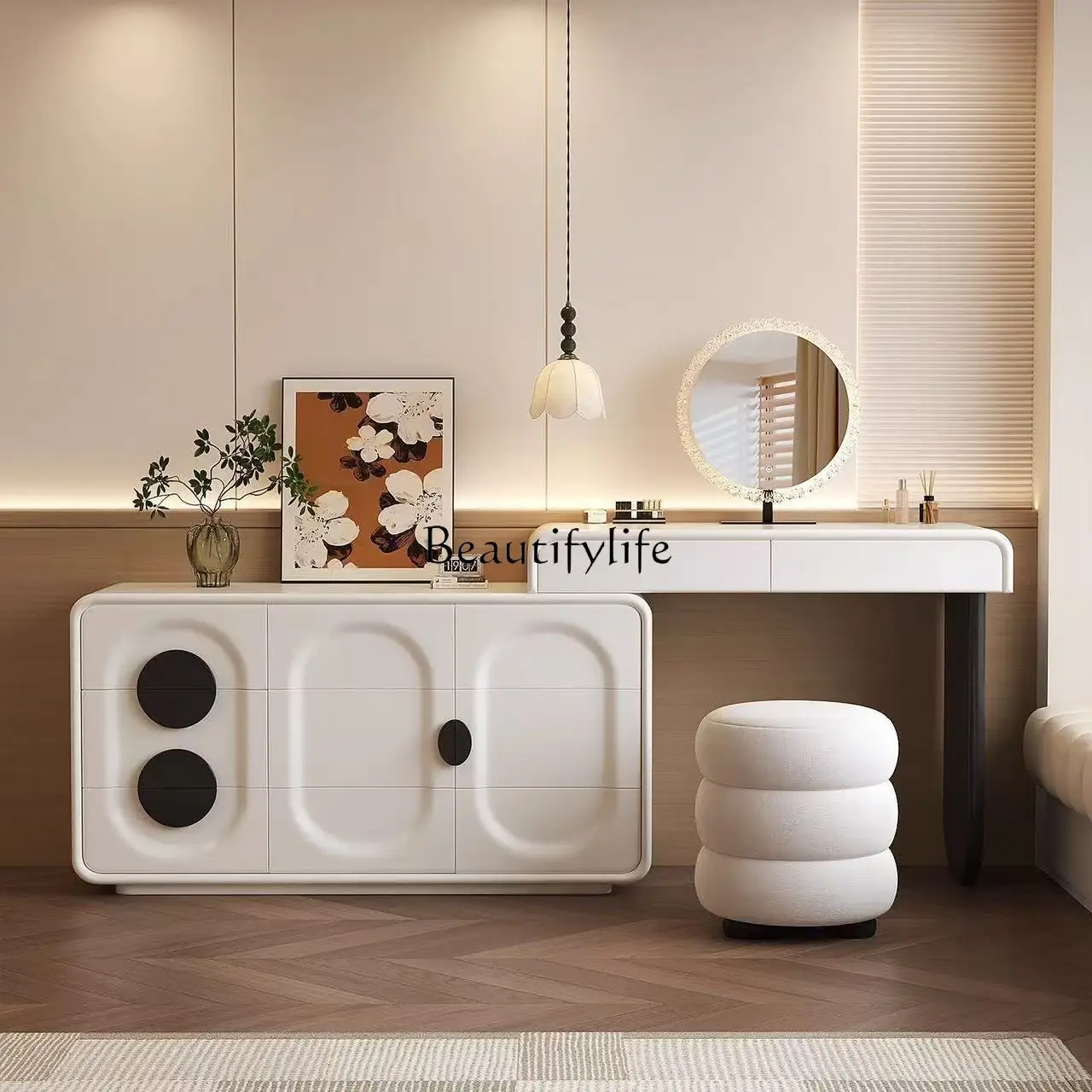 

Dressing Table Light Luxury Simple 2025 Chest of Drawers Integrated Cream Style Makeup Table High-end Bedside Storage Cabinet
