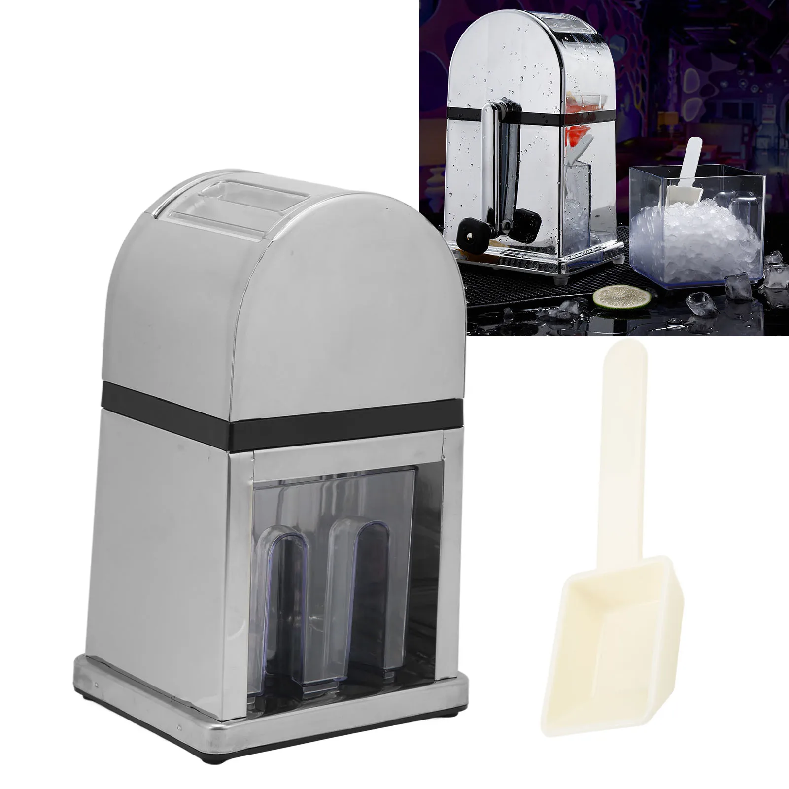 Manual Ice Crusher Labor Saving Hand Crank Shaved Ice Machine with Transparent Cover for Home Bar Restaurant Crushed Ice Machine