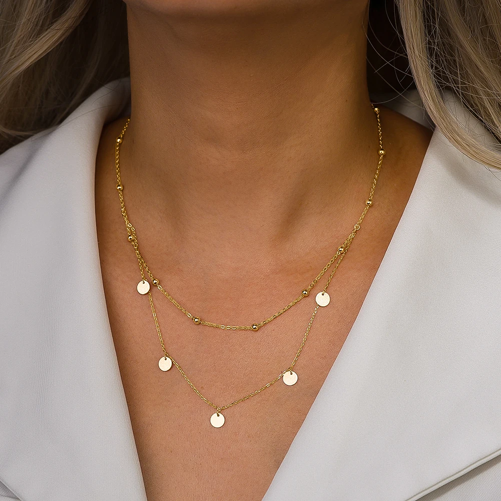 

KISS MANDY Classic Double Beads Chain Choker Necklace For Women 925 Sterling Silver Round Shape Fashion Party Jewelry Gift BQN21