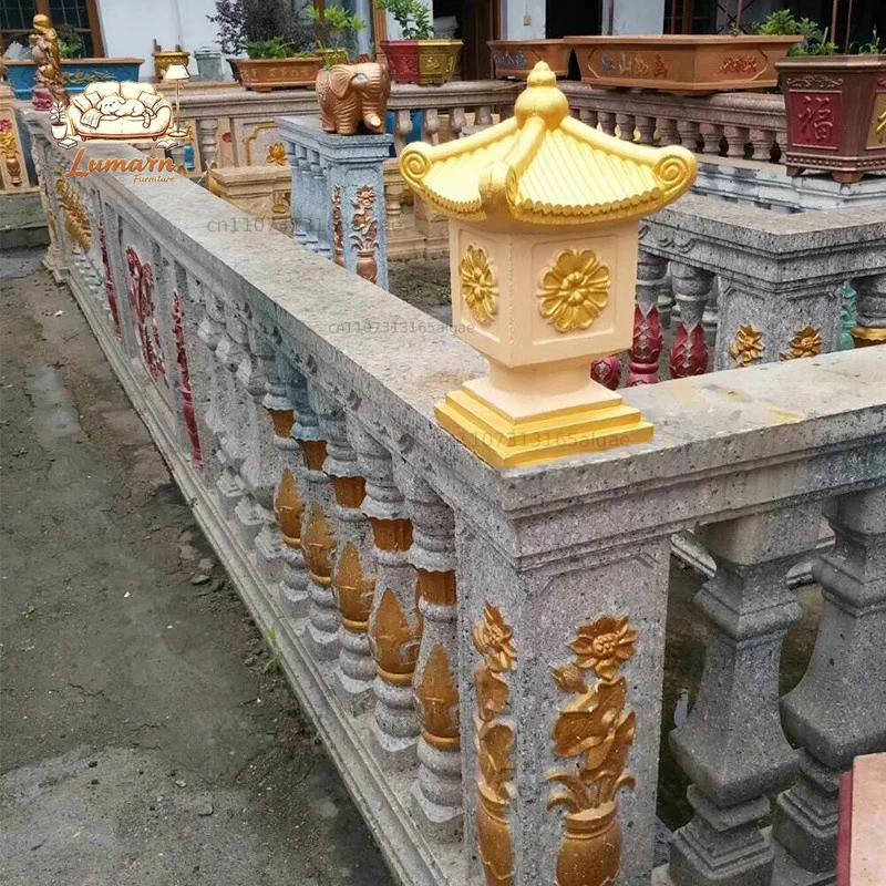 European-style Roman column concrete elements, Feng Shui decorative balls, animal/dove/pavilion/lion motifs, and decorative rail