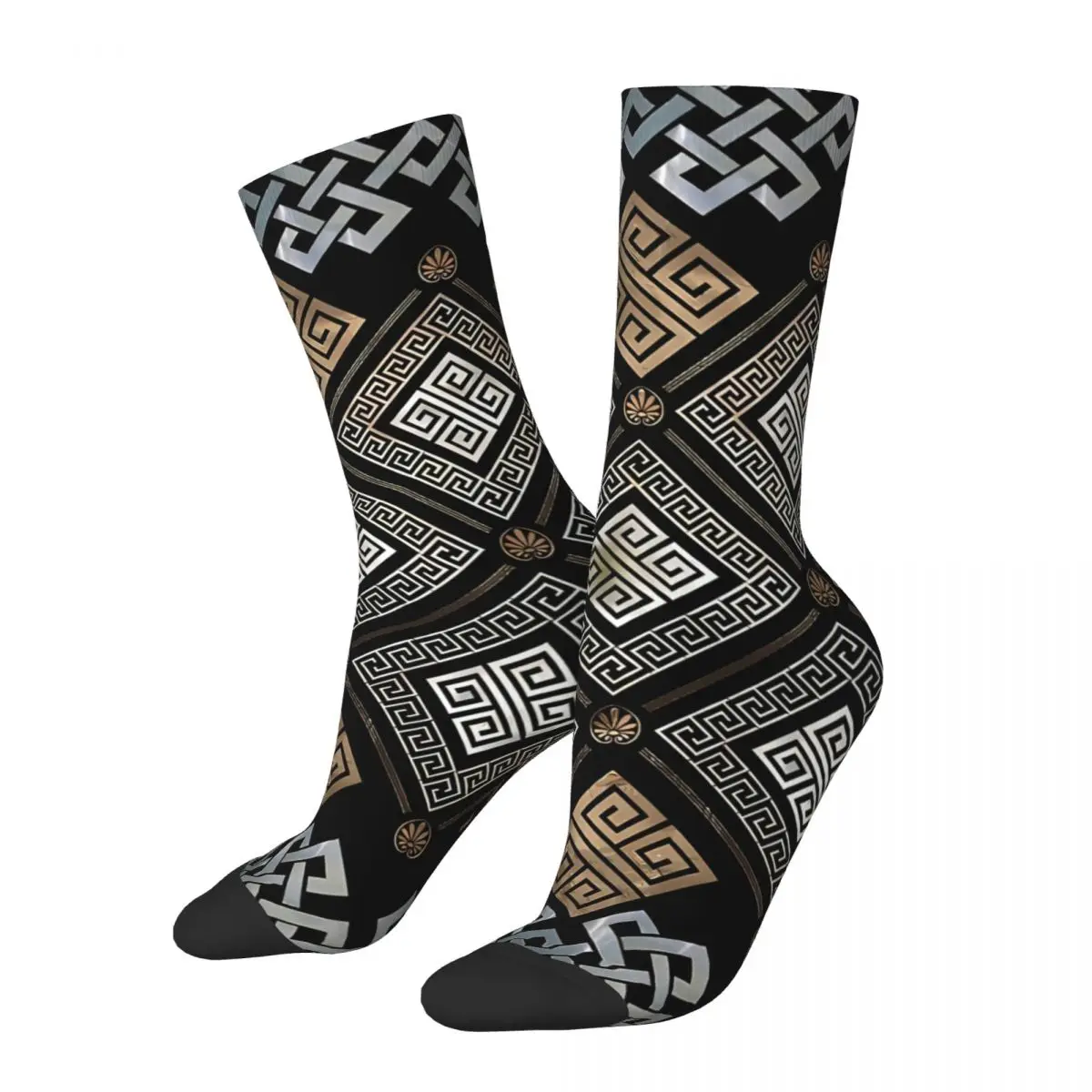 

Black And Gold Cool Greek Key Ornament Meander Unisex Winter Socks Hip Hop Happy Socks Street Style Crazy Sock