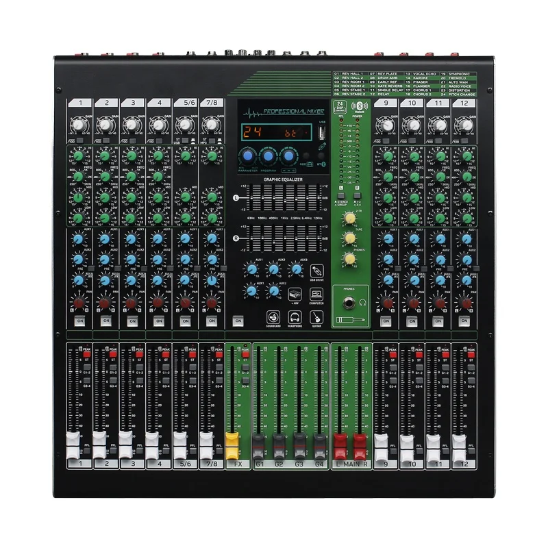 Professionele Stage Audio Studio Opname Digitale Geluid Mixing Console 12ch Dj Usb Mixer