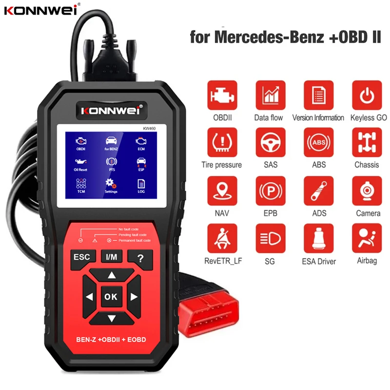 Professional OBD2 Scanner Diagnostic Tool KW460 for Mercedes Benz Automotive Scanner OBD2 Code Reader Check Engine light Tool