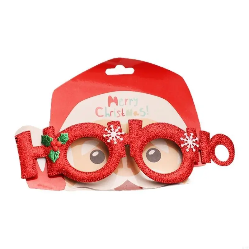Christmas Glitter Plastic Glasses Frame Cartoon Santa Hat Wreath Reindeer Horn Xmas Tree Eyeglasses Cosplay Props