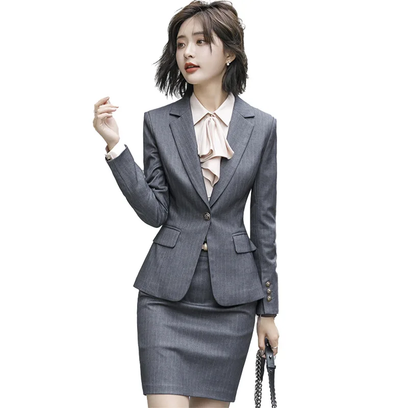 Veste blazer slim pour femme avec pantalon, costume de style de banlieue OL, ensembles 2 pièces, ensembles 3 pièces, élégant, une jupe