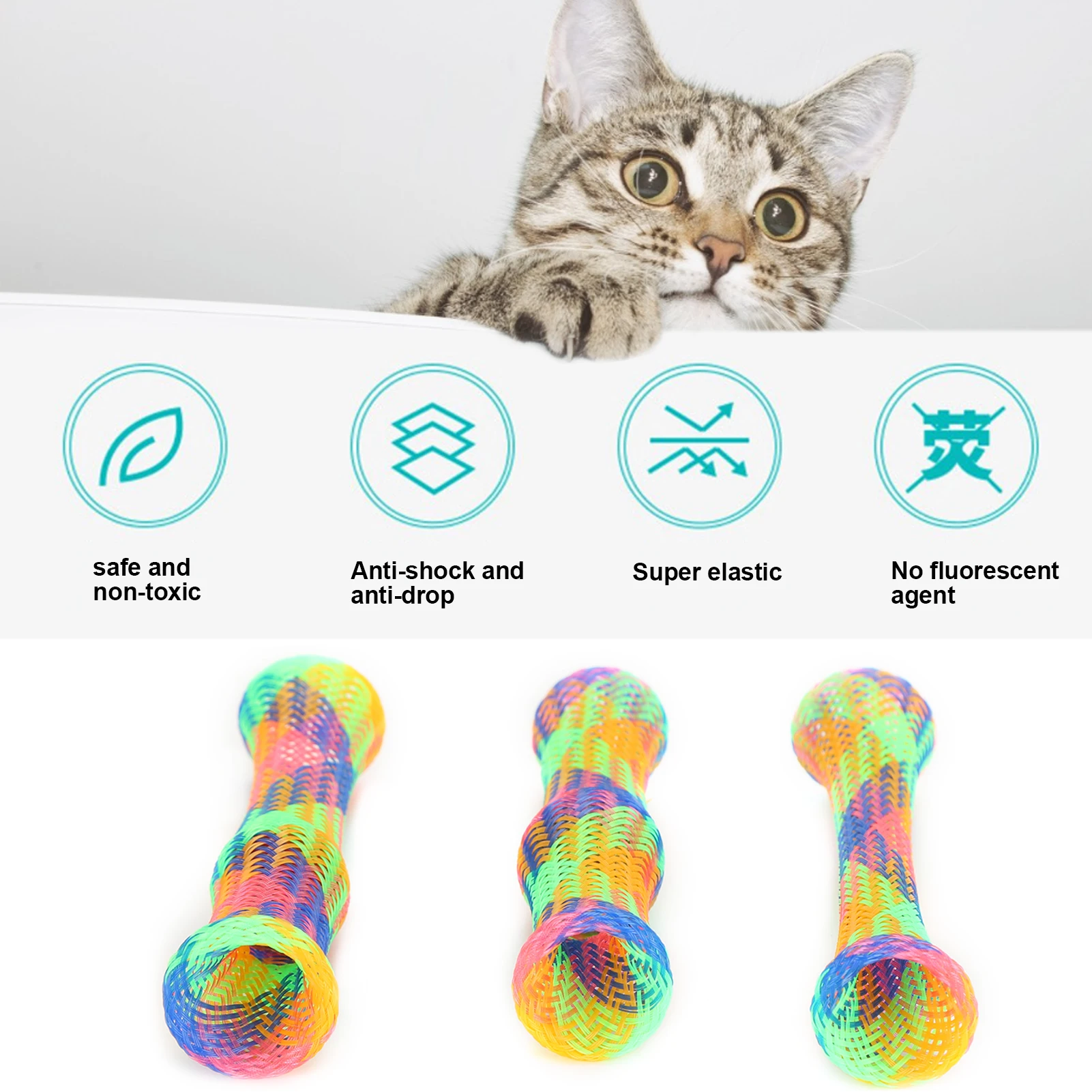 3Pcs Cat Interactive Toy Stick Freely Folding Spring Shape Multi-Color Cat Bouncing Toy Good Elasticity Pet Playing Toy