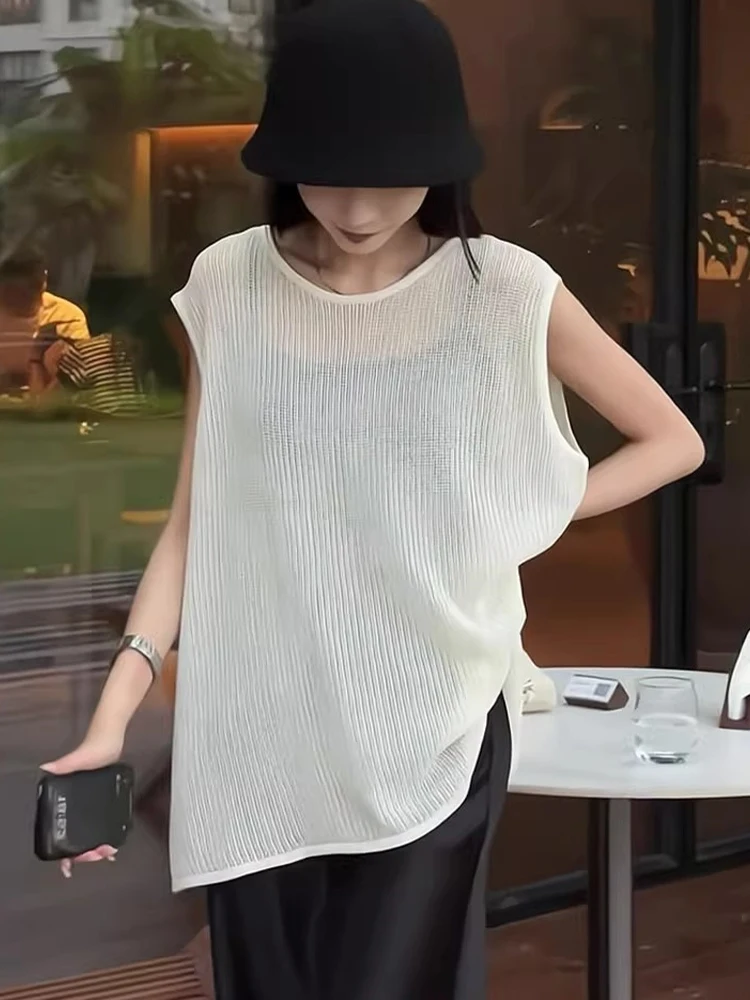 เสื้อยืดถักไหมน้ำแข็งสไตล์ยุโรป ดีไซน์ Ele ทรงกลม บางเบา ระบายอากาศได้ดี ป้องกันแสงแดด เหมาะสำหรับฤดูร้อน สวมใส่สบายสำหรับผู้หญิง