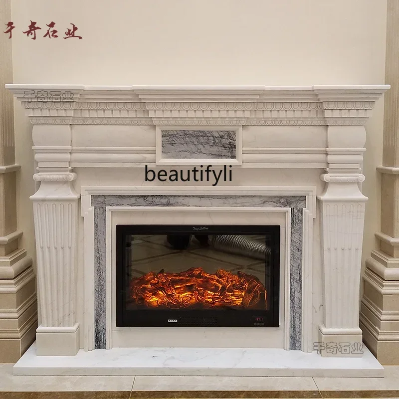 

P Marble carving European fireplace marble TV background wall decorative cabinet ornament fireplace