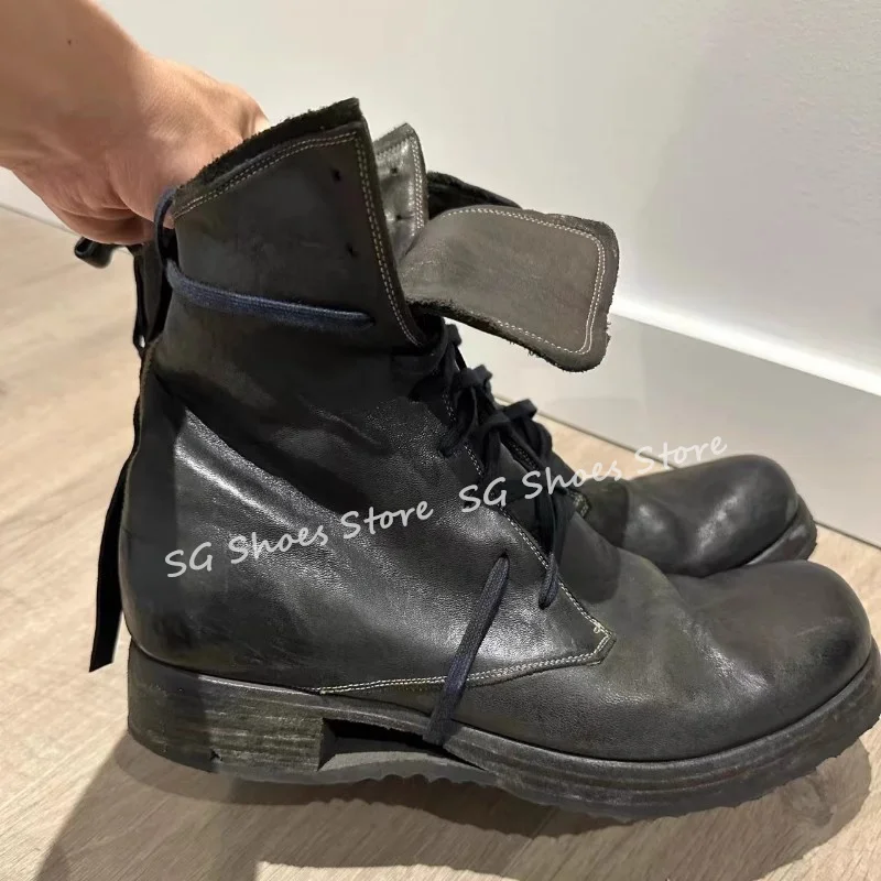 

Fashion Hollow-Out High Heel Male Short Boots Black Gothic High-Top Lace-Up Ankle Boots for Men Party Dress Motorcycle Boots