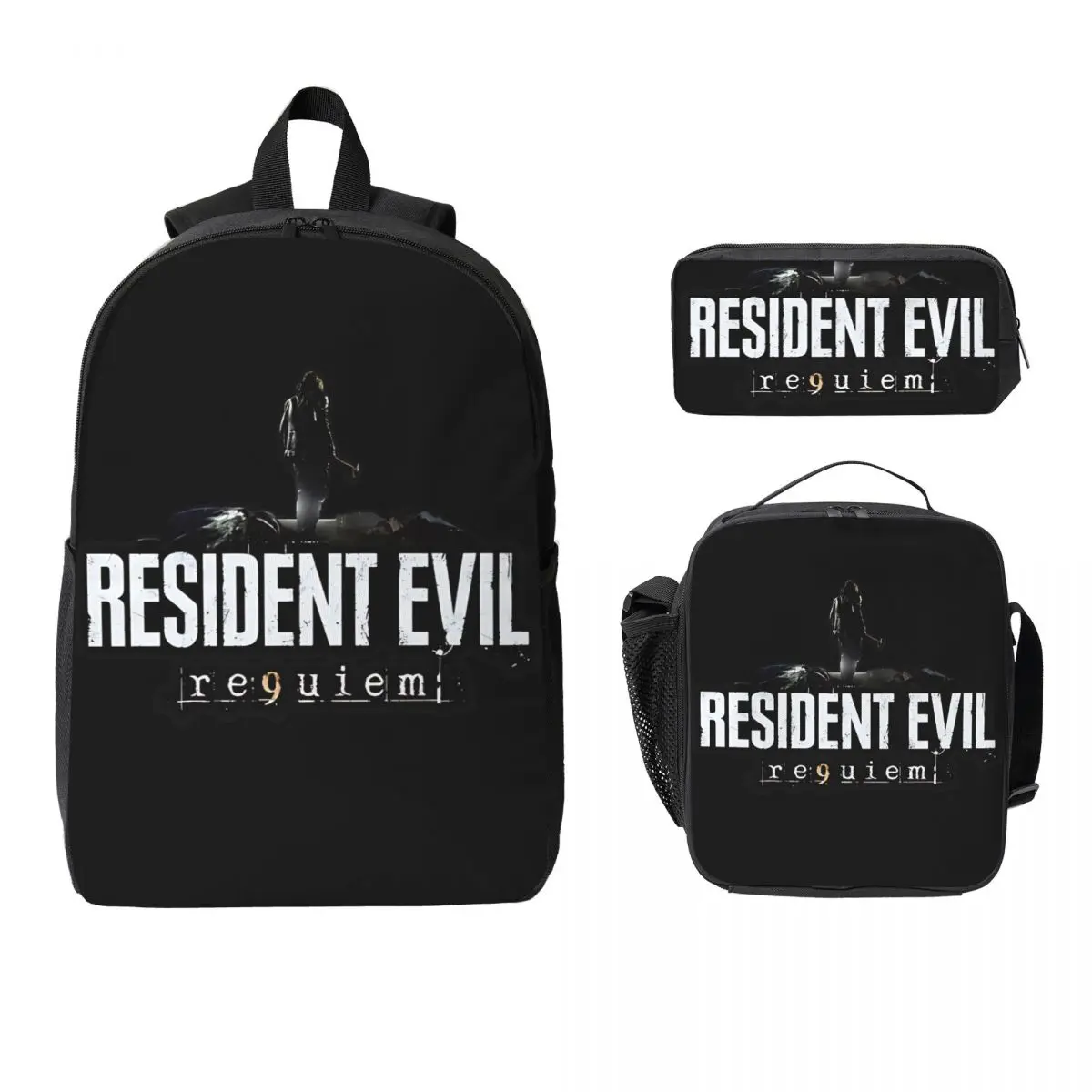 

Набор из 3 предметов: рюкзак, пенал и сумка для обеда с принтами Леона С. Кеннеди из Resident Evil 9 Requiem для детей