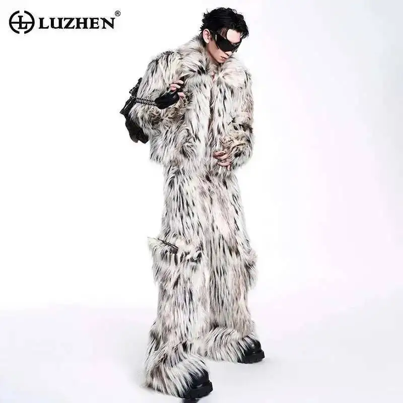 

LUZHEN High End Luxury Leopard Faux Fur Coat Straight Pants Personalized Trendy Male Street Prom Party Winter Outerwear LZ6799
