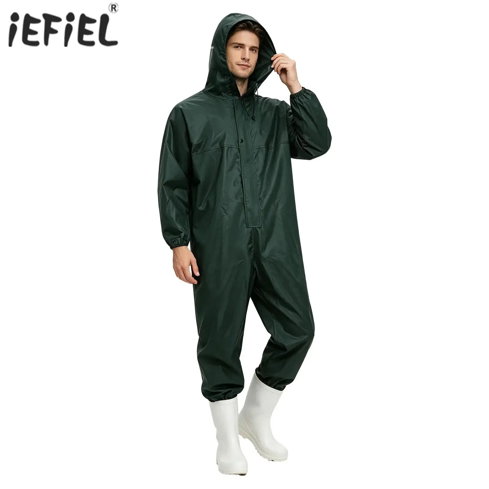 Men Womens Full Body Protective Overall Hooded Waterproof Raincoat Zipper Long Sleeve Jumpsuit Waterproof Overall Workwear