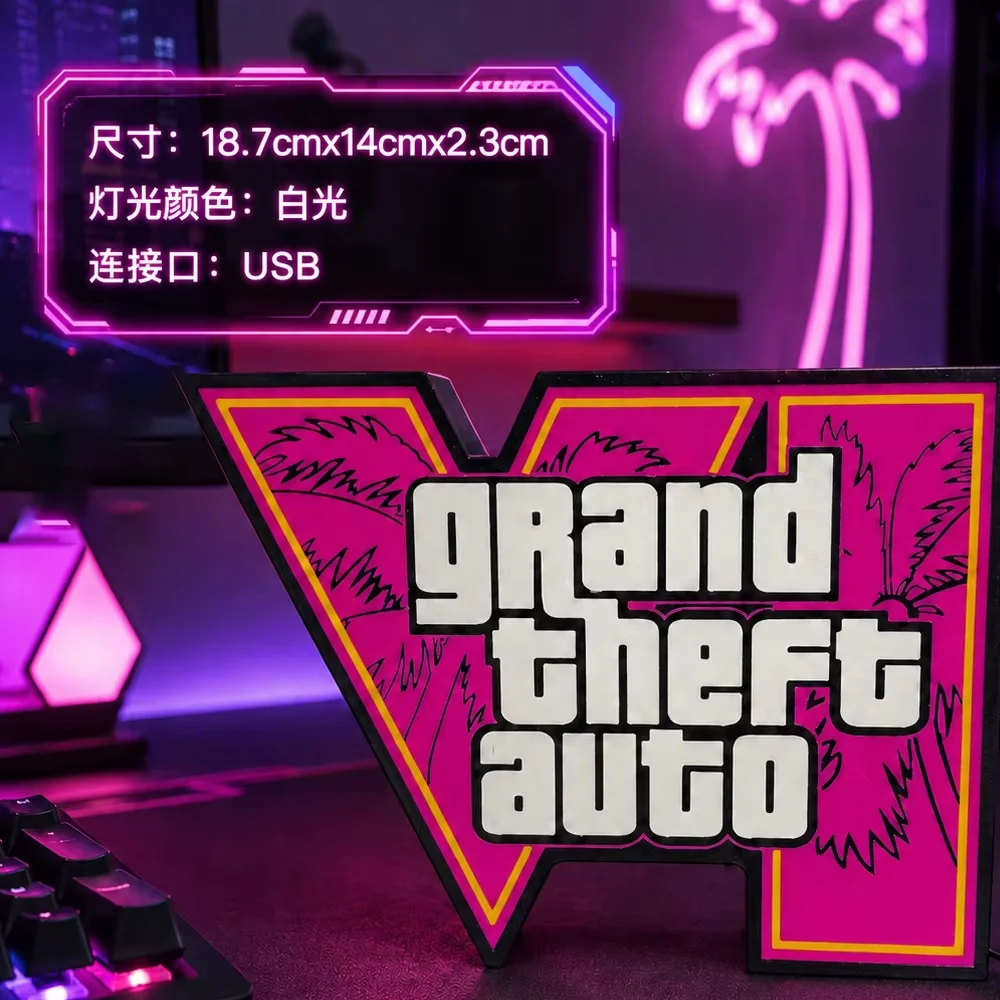 In Stock GTA6 Horizon 3D Printing Adjustable Atmosphere Light USB Cool Gaming Desktop Case ARGB Faith Light Collection Gifts Toy