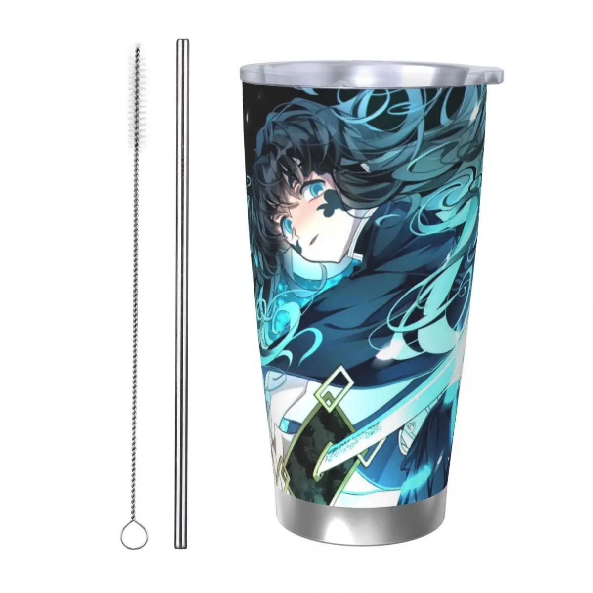 Muichiro Tokito Demon Slayer 20oz Stainless Steel Car Mug Straw Thermal Iced Travel Cup Vacuum Insulated Coffee Hot Cup