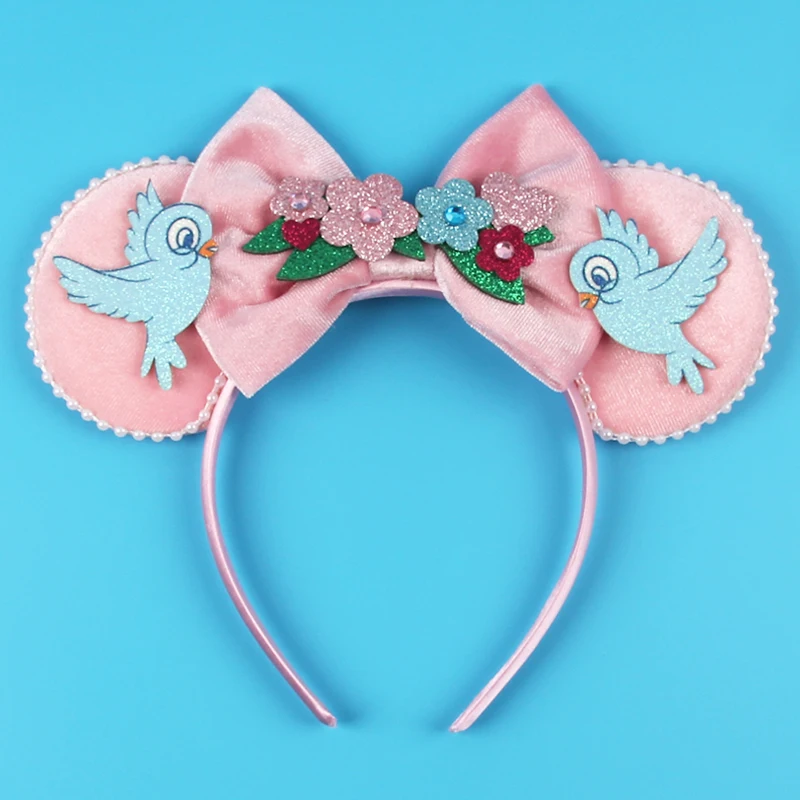 Cinderella Cartoon-Mausohren-Stirnband mit Pailletten und Schleifen für Mädchen, Erwachsene und Kinder, Halloween, DIY-Party, Cosplay, Haaraccessoires, Prinzessinnen-Haarband – Detail 9
