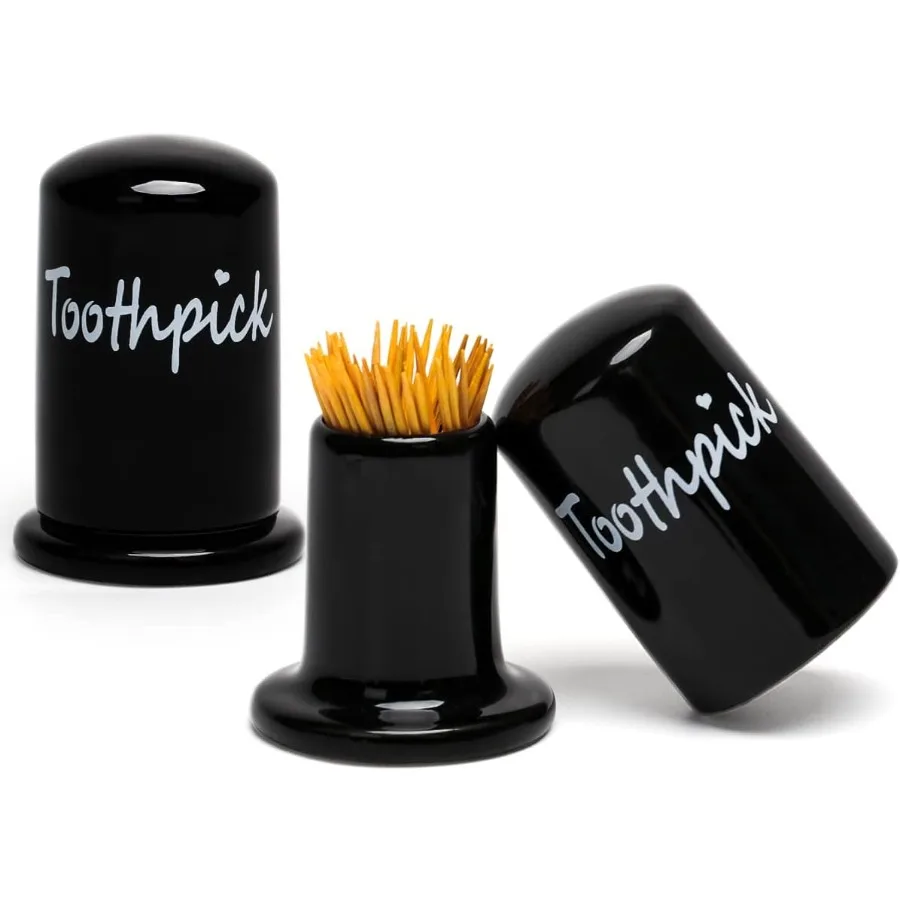 

Керамический держатель для зубочисток, набор из 2 фарфоровых держателей для зубочисток с крышкой для домашнего и кухонного декора, 2 шт., черный