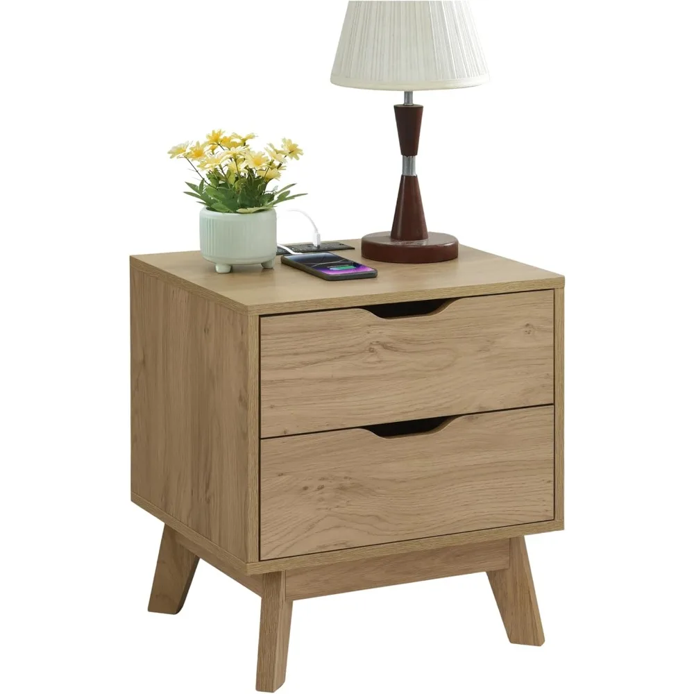 

Double-drawer bedside table with charging station, bedside table with storage drawers, bedroom bedside table, Customizable