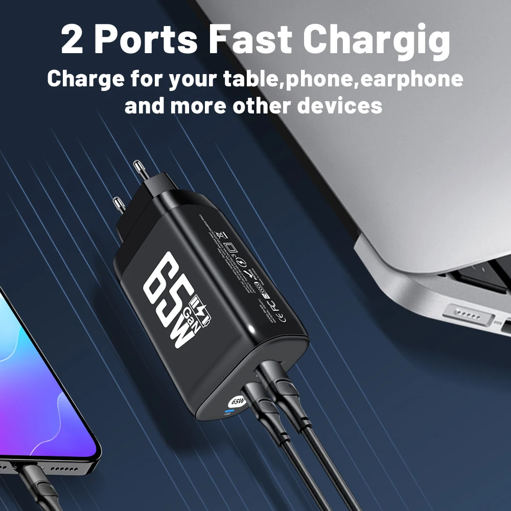 GaN Charger PD 65W for Ipad Laptop USB Type C Super Fast Charging QC3.0 Adapter Notebook PC for Apple Macbook Huawei Matebook 13