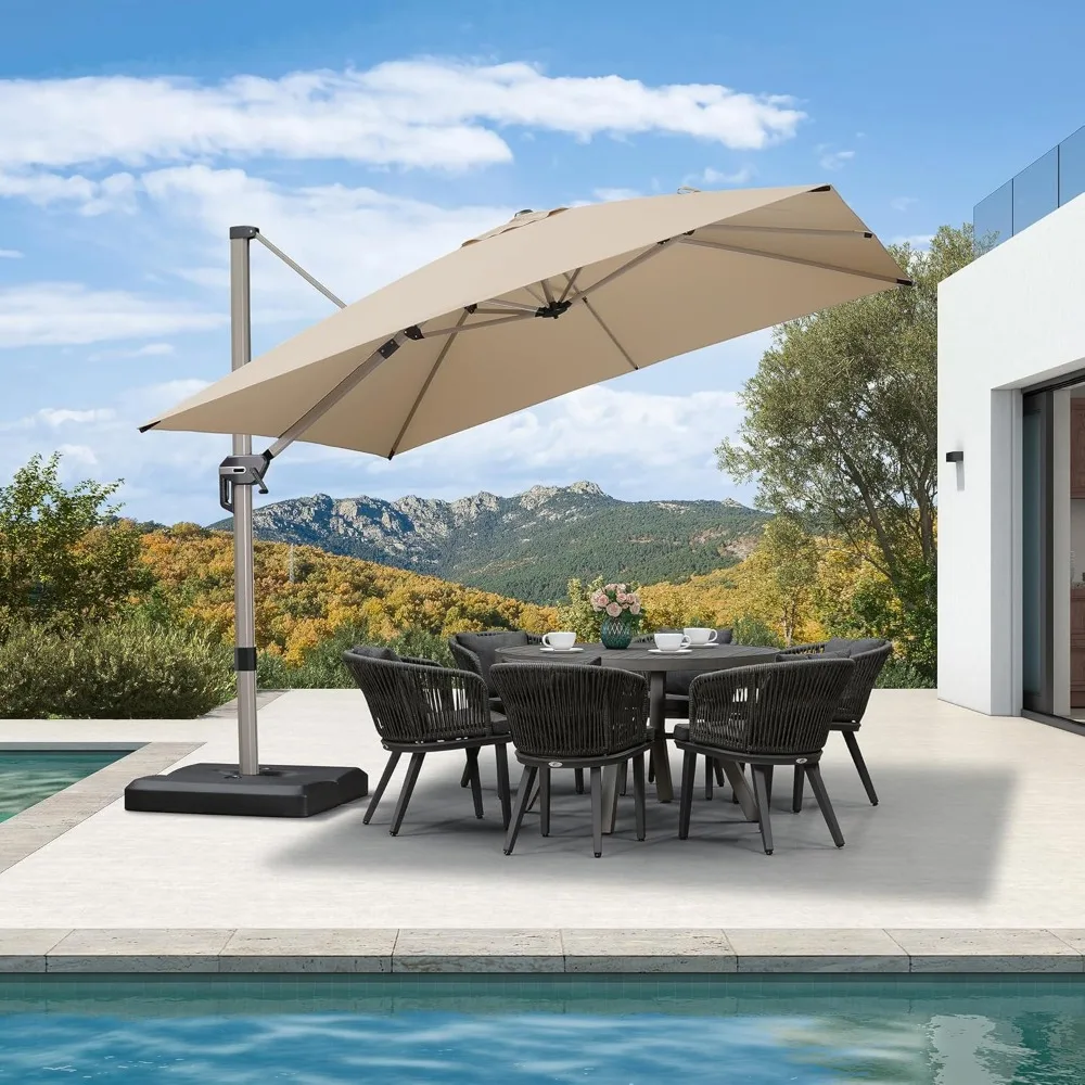 

10' X 10' Patio Umbrella Outdoor Cantilever Umbrella, Aluminum Offset Umbrella with Champagne Frame and 360° Rotation for Pool