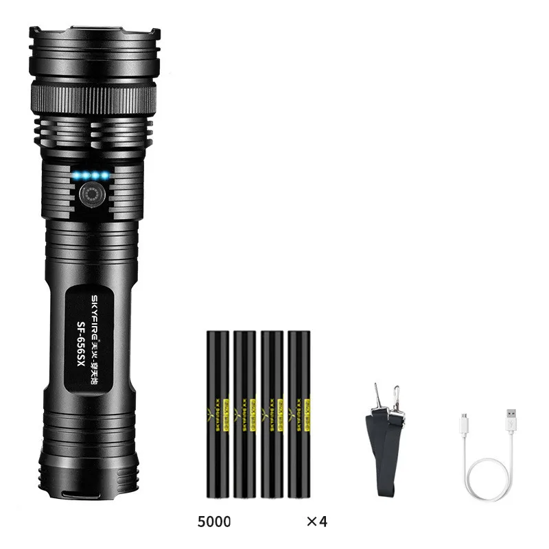 Flashlight SST90 Laser Beads Strong Light Hiking Telescopic Zoom Lamp USB Rechargeable Powerful Tactical Camping Tools