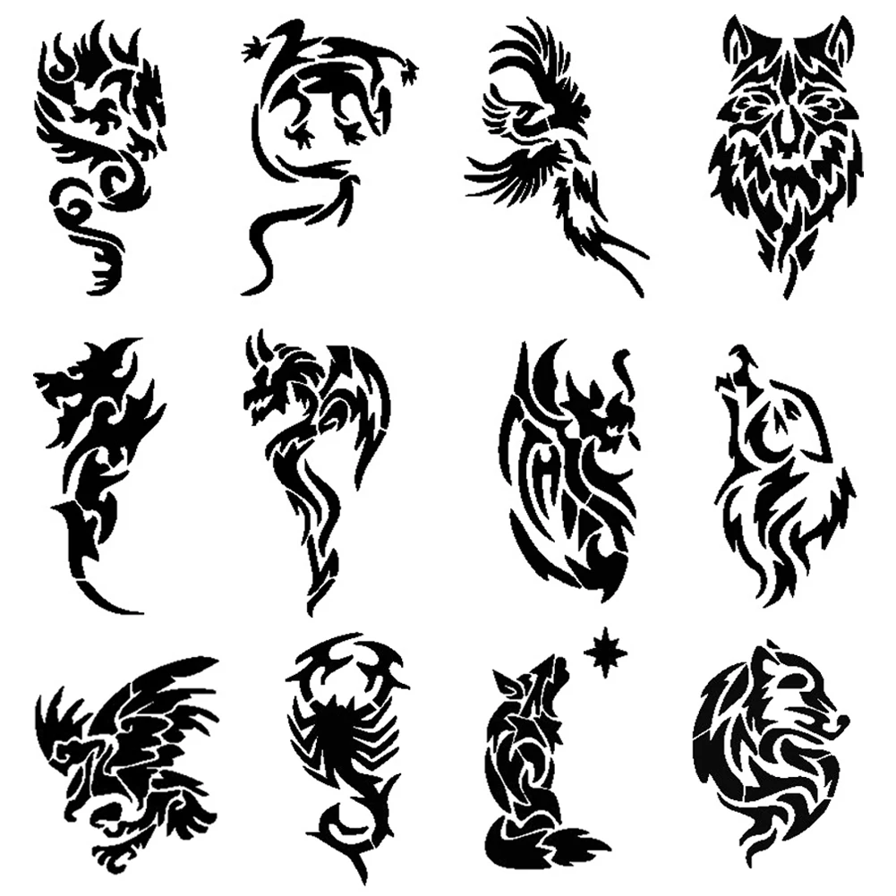 1Sheet Tattoo Stencil For Man Templates Body Art Showing Airbrush Paint Templates Decal Men\'s Arm Wolf Dragon Tattoo Template