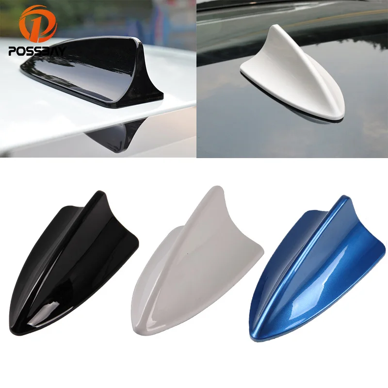 POSSBAY Car Decoration Roof Shark Fin Antenna Sticker Auto Decorative Aerials Black/Blue/White Universal Антенна Автомобильная