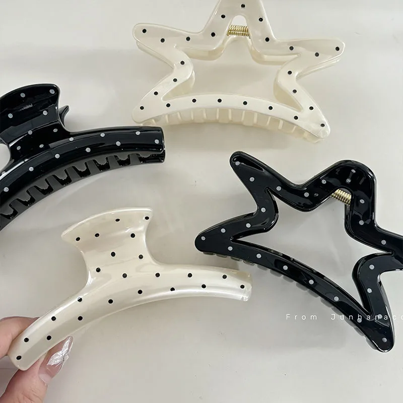 France Style Women Senior Large Black Wave Dot Design Hair Claw Barrettes Girl Fashion Hair Clip Sweet Hair Accessories Headwear