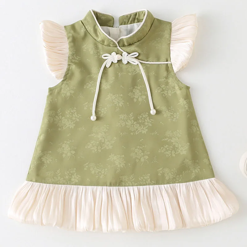 

Summer Infant Girl Clothes Chinese Style Cute Flower Sleeveless Cotton Birthday Princess Dress Baby's Dresses Newborn Items B106