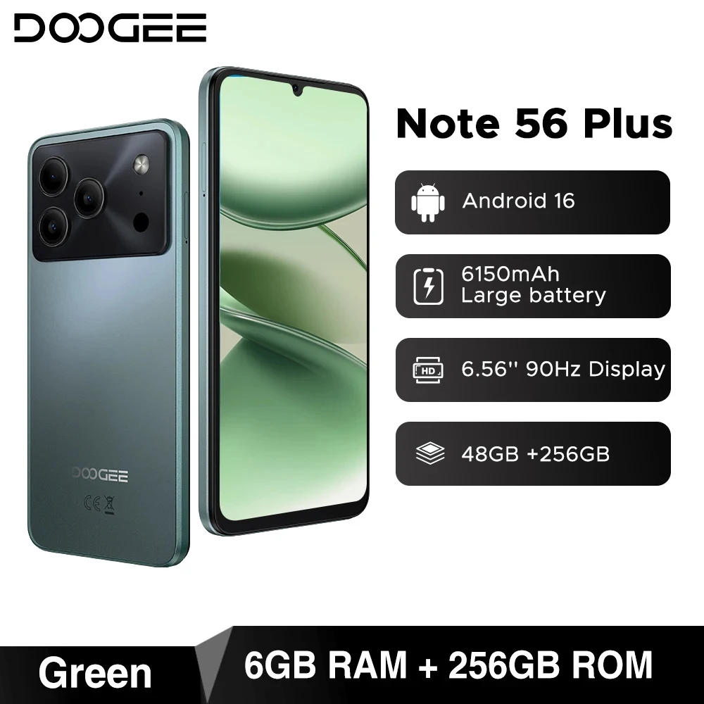 Global Version DOOGEE Note56 Plus Android 16 Smartphone 48GB+256GB