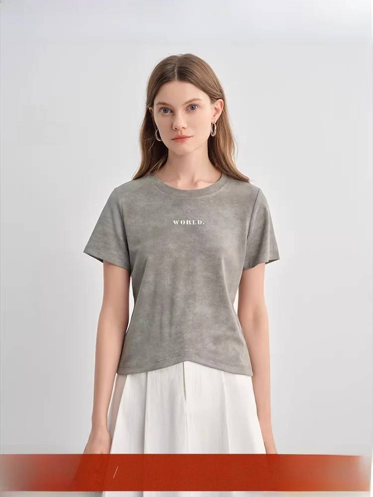 

Женская футболка большого размера с градиентным принтом омбре и мелкими буквами, уникальный комплект, летняя модная облегающая футболка для женщин больших размеров