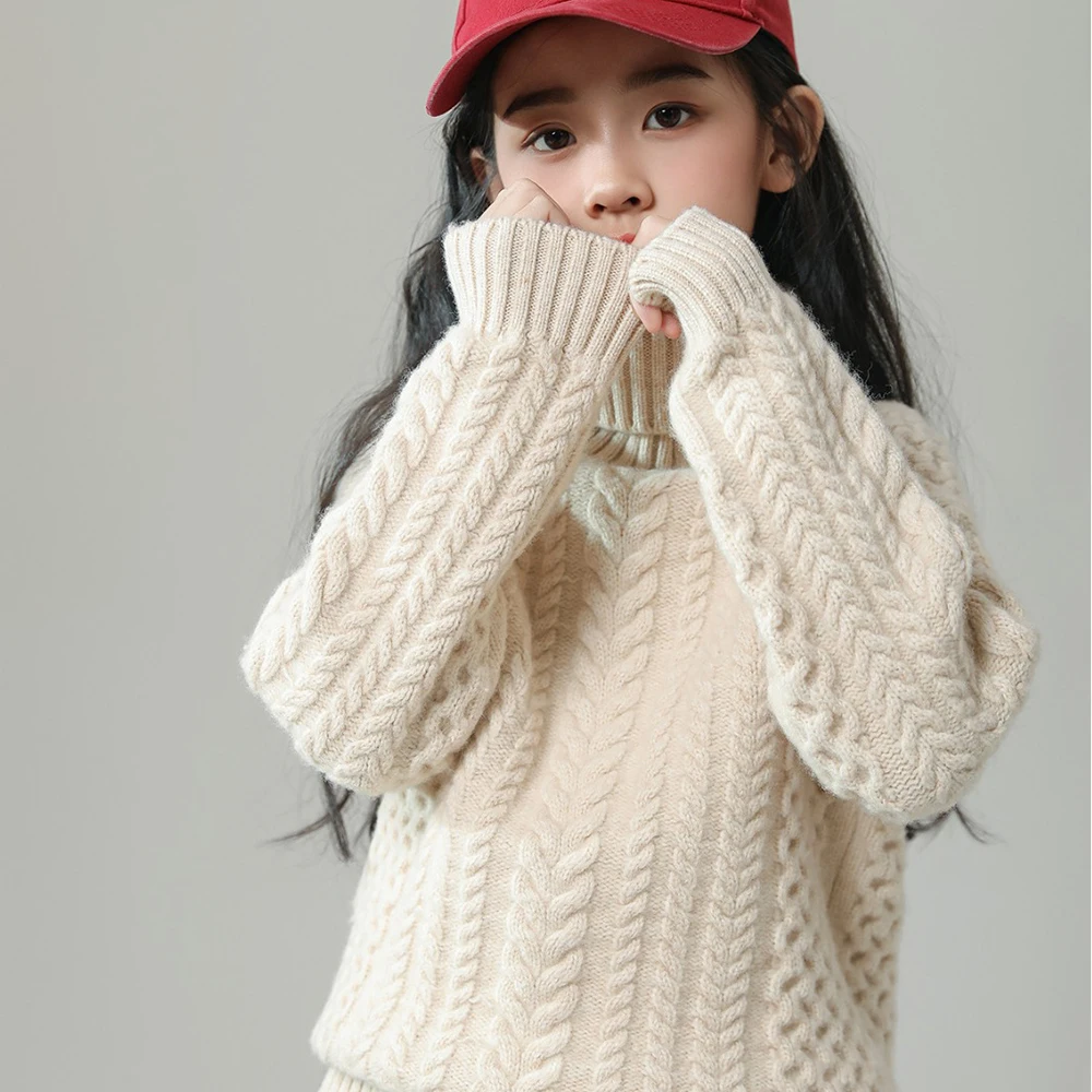 

Winter New children 100% pure wool sweater thickening Warm Winter Clothes Boy and girls turtleneck pullover Wool Knitted Sweater