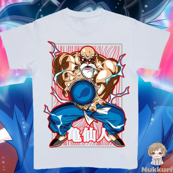 

Летняя мужская футболка Dragon Ball Master Roshi с изображением Kamehameha, 100% хлопок, дышащая, повседневная, с коротким рукавом