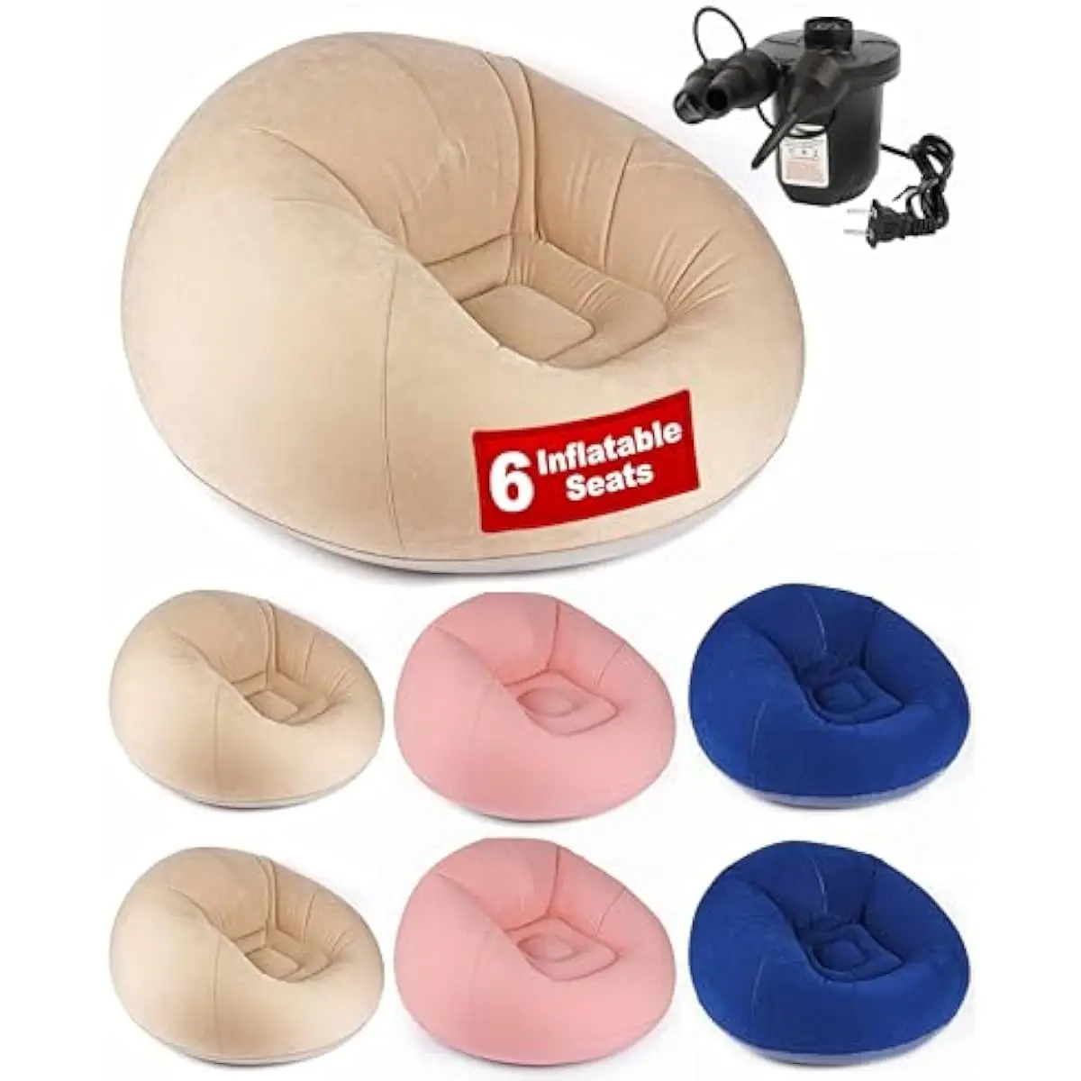 Inflatable Bean Bag Chair with Electric Air Pump 6PCS - Inflatable Chairs for Adults - Folding Outdoor Bean Bag Chair - Inflatable