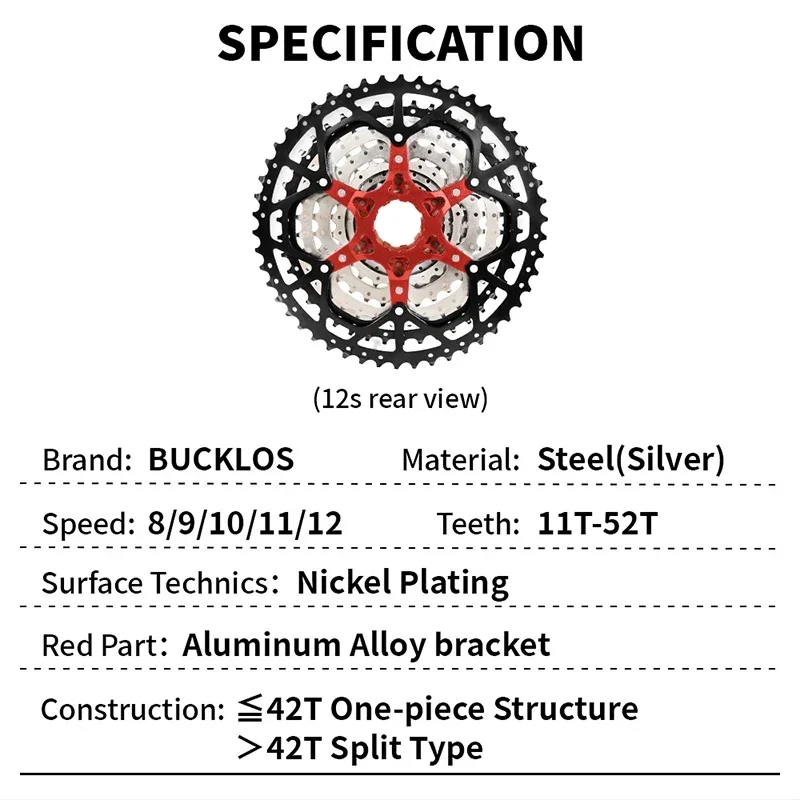 BUCKLOS Bicycle Flywheel 8/9/10/11/12 Speed Bike Cassette 36T/40T/42T/46T/50T/52T MTB Road Bike Freewheel for SHIMANO HG K7 Part