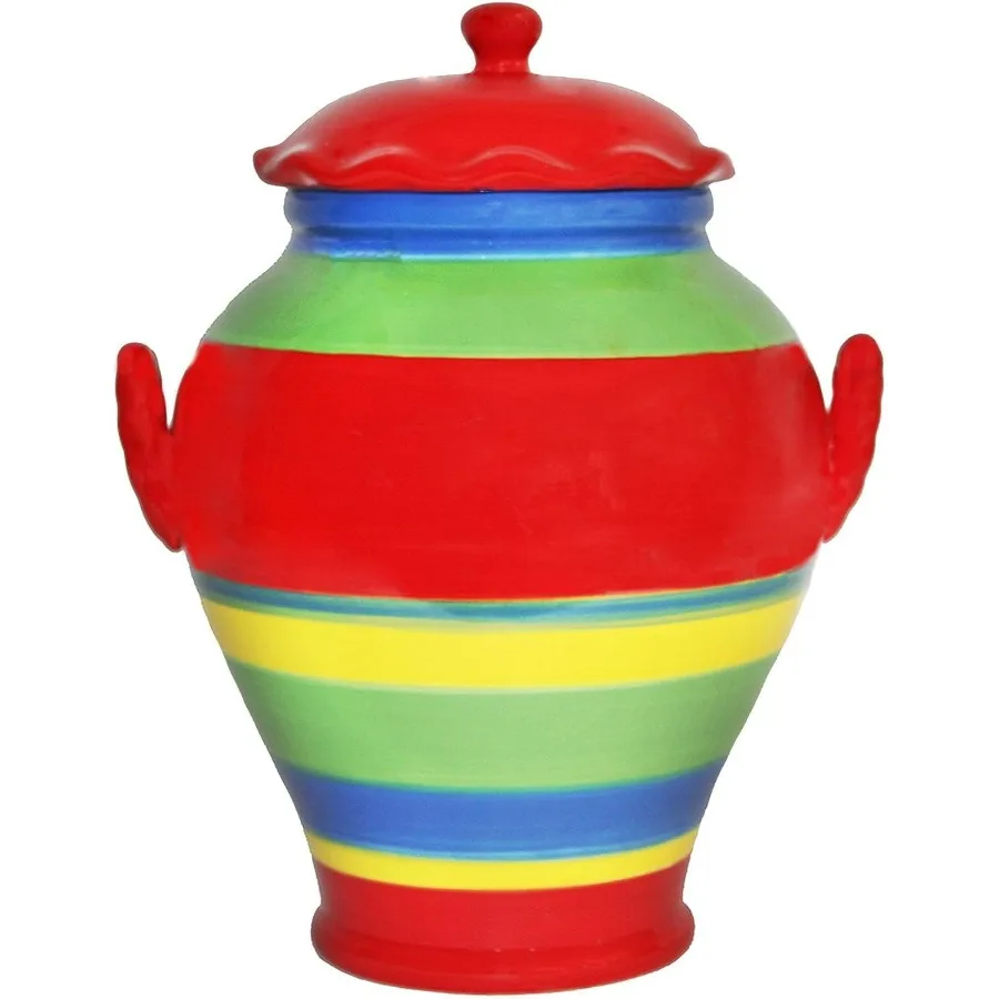 

Tuscany Colorful Hand Painted Rainbow Cookie Jar Ceramic with Lid and Rubber Seal for Food Storage Ideal Kitchen Decor and Snac