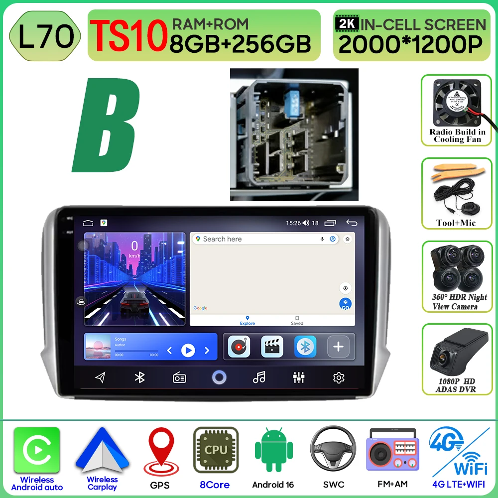 Android 16 GPS Navigatie Voor Peugeot 2008 208 Serie 2012 - 2018 Carplay Autoradio Multimedia Speler Stereo Video BT 2 k Scherm