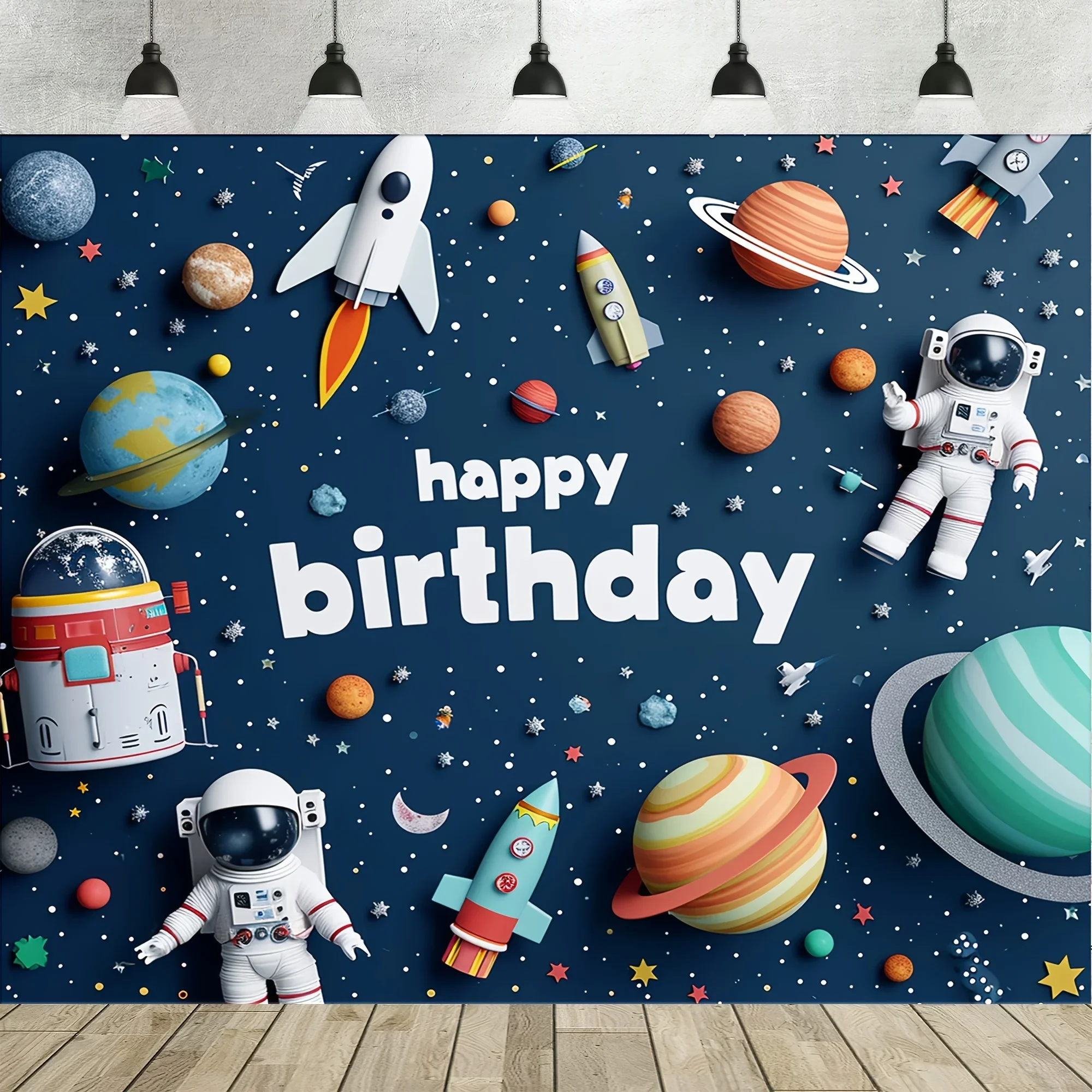 Cartoon Space Astronaut Birthday Background Cloth Birthday Party Photo Decoration Background Cloth