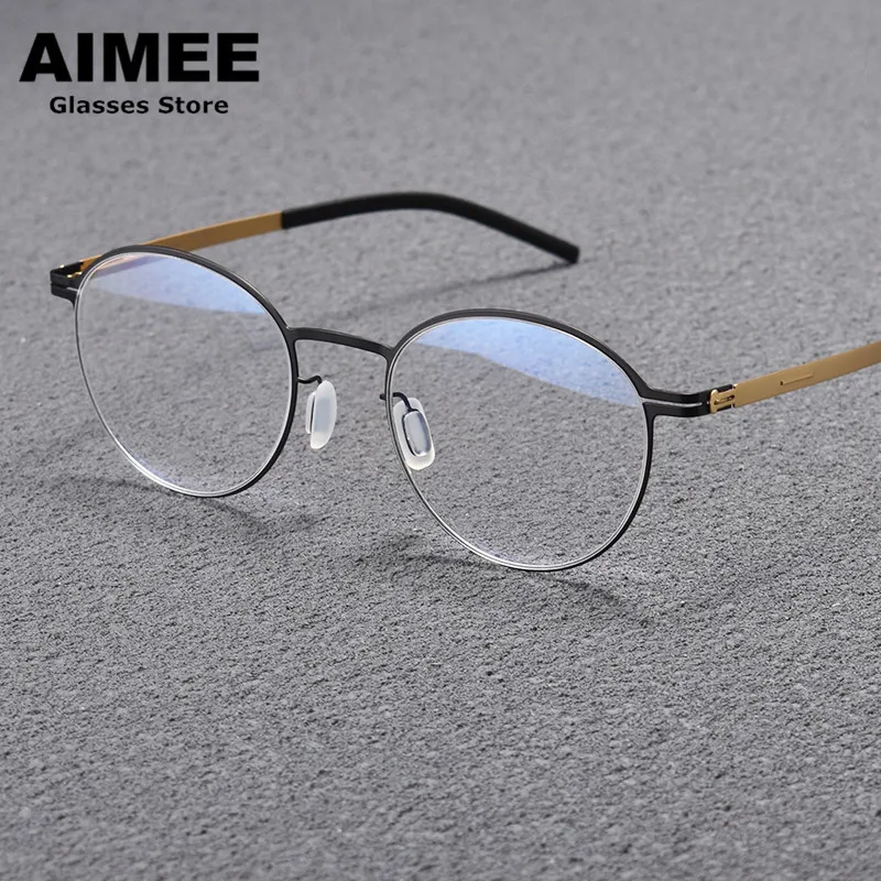 Montura de gafas ultraligeras de titanio para hombre y mujer, anteojos sin tornillos redondos Vintage, gafas de moda de alta calidad, marca alemana