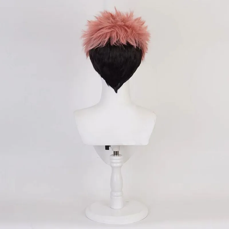 Yuji Itadori Cosplay Perücke mit Tattoo Jujutsu Kaisen Anime Perücke rosa schwarz Kostüm Perücke mit Perücke Kappe für Cosplay Halloween Party