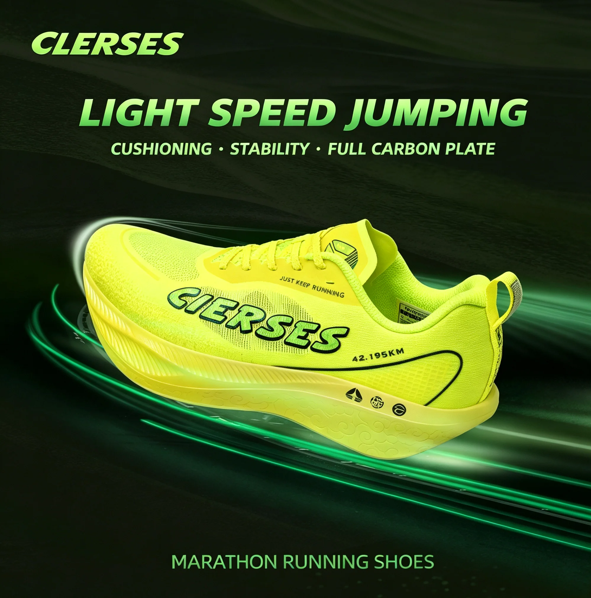CLERSES Full-Length Carbon Plate Running Shoes Marathon Racing Shoes Shock Absorbing Anti-Slip Breathable Unisex 2434