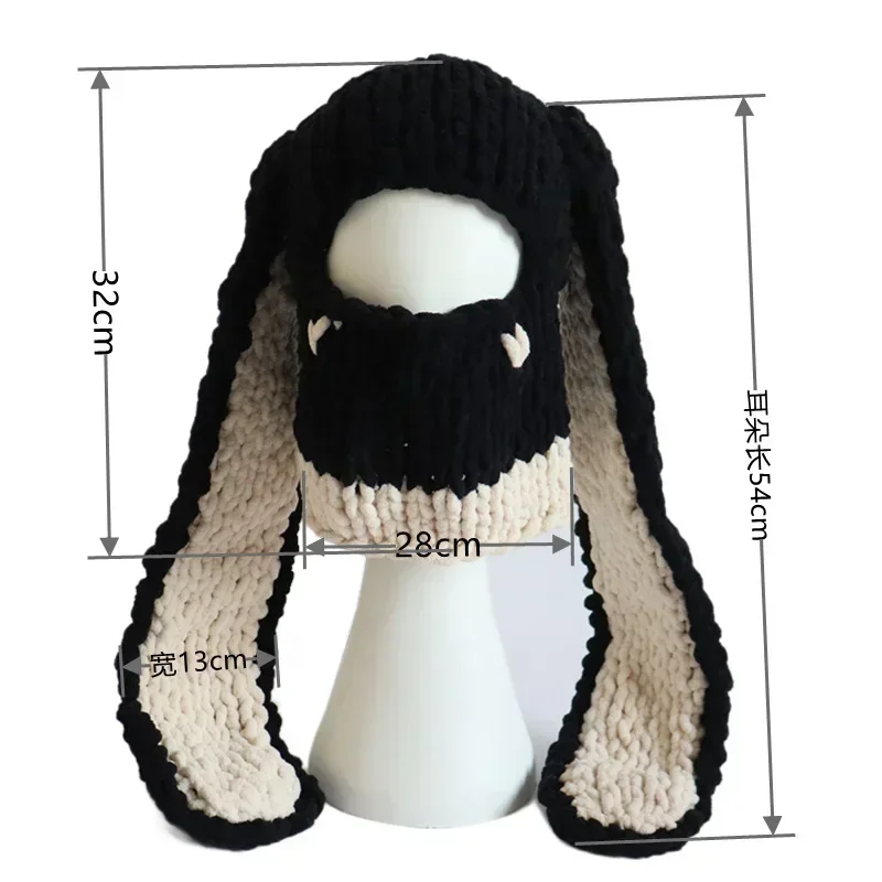 Big Rabbit Ears Handmade Knitted Hat Full Face Bunny Ski Balaclava Warm Hat Halloween Cap Party Spooky Caps Sombreros De Mujer